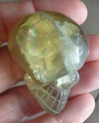 kleiner Citrin Kristallschädel 65 g mit Regenbögen