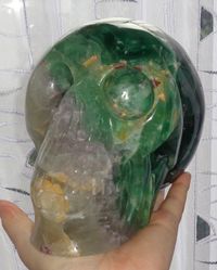 riesiger grünlila Fluorit Kristallschädel 4,7 kg